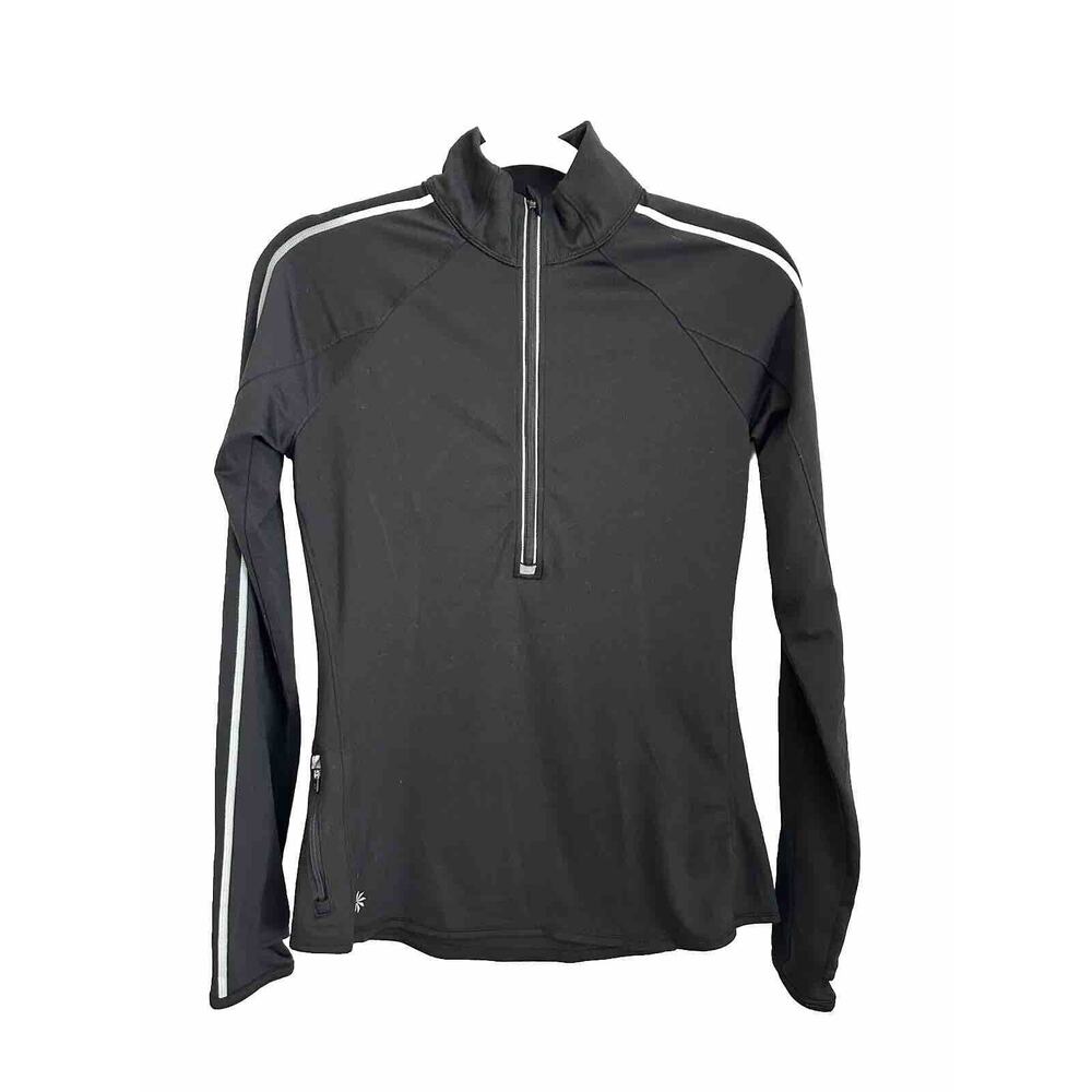 Athleta Women's Running Wild Reflective Black Half Zip Pullover Pocket Small